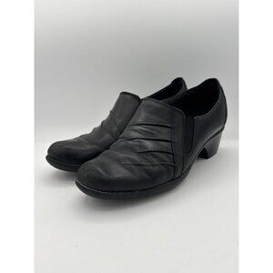 Clarks Womens Black Leather Heeled Loafers Size 6.5